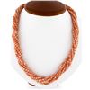 Vintage 24" Multi Strand Coral Bead Torsade Necklace w/ 14k Gold Carved Clasp