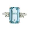 Image 4 : Platinum 4.55 ctw Elongated Step Cut Aquamarine & Old Cut Diamond Cocktail Ring