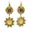 Image 3 : Vintage 18K Gold Carved Flower Coral & Ruby w/ Turquoise Drop Dangle Earrings