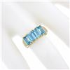Image 5 : Solid 14K Yellow Gold 3 ctw Prong Set Emerald Cut Blue Topaz Stackable Band Ring