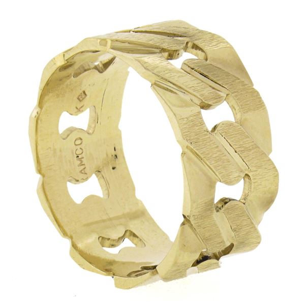 Men's 14K Yellow Gold 10mm Open Curb Link Polished & Brushed Finish Band Ring
