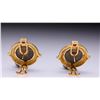 Image 3 : Pair of 18k Yellow Gold South Sea Black Pearl, Ruby & Byzantine Coin Earrings