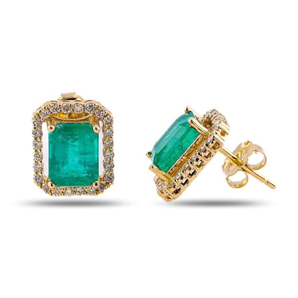3.77 ctw Emerald and 0.50 ctw Diamond 14K Yellow Gold Earrings