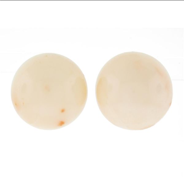 Solid 14K Yellow Gold 15mm Bead Ball Angel Skin Coral Button Stud Earrings