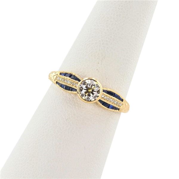 0.51 ctw K COLOR SI2 CLARITY CENTER Diamond and 0.41 ctw Blue Sapphire 14K Yello