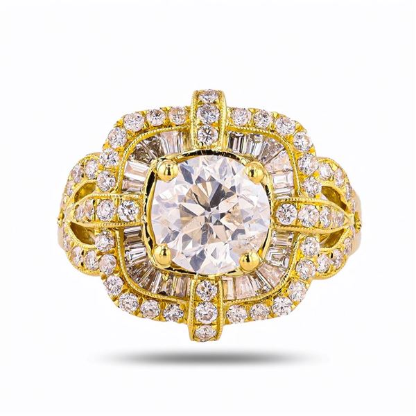 2.60 ctw G COLOR I1 CLARITY CENTER Diamond 18K Yellow Gold Ring (2.60 ctw Diamon