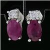 Image 2 : New Simple 10K White Gold 1.30 ctw Prong Set Oval Ruby & Diamonds Stud Earrings