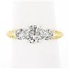 14K TT Gold Prong Round Brilliant Moissanite 3 Stone Scroll Work Engagement Ring