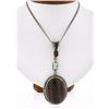 Vintage Silver Oval Tiger's Eye w/ Orange & Pink Stones Accents Pendant Necklace