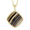 Image 2 : New 14k Yellow Gold Brown White Banded Agate Pendant w/ Adjustable Link Chain