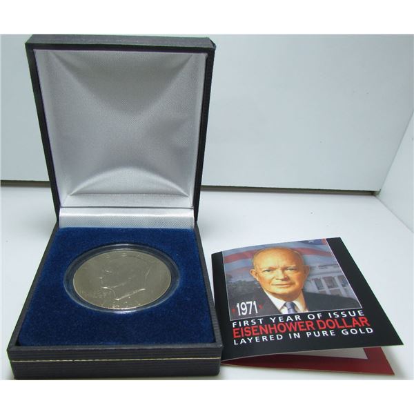 1971 USA - First Year Of Issue Eisenhower Dollar Coin - "Layered In 24 Kt Gold"