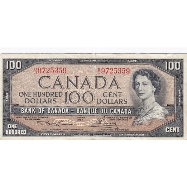 1954 Bank Of Canada $100 Bank Note - B/J Series - Lawson/Bouey
