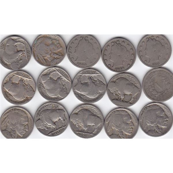 15 United States 5-Cent Nickel Coins - 1906 - 1925