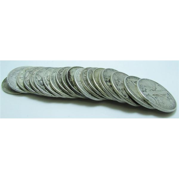 20 x USA Walking Liberty Silver Half Dollar Coins - 1917 -1940's