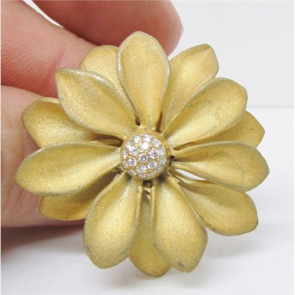 Gold Plated Sterling Silver & Diamond 3D Flower Ring - Size 5 1/2