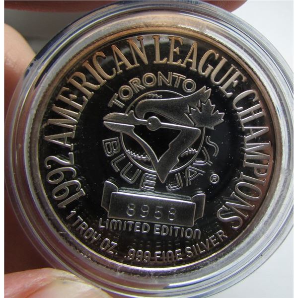 1 Oz .999 Fine Silver - 1992 American League Champions - Toronto Blue Jays
