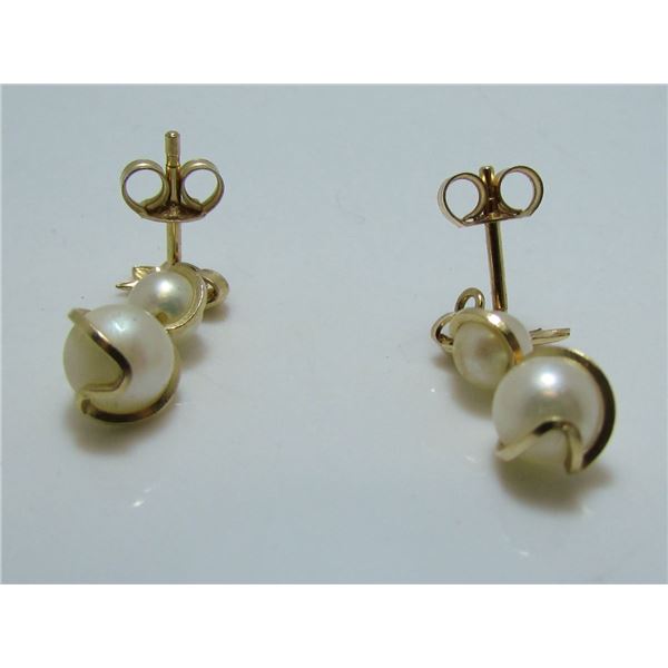 10-14 Kt Yellow Gold Pearl Drop Stud Earrings - Appraised