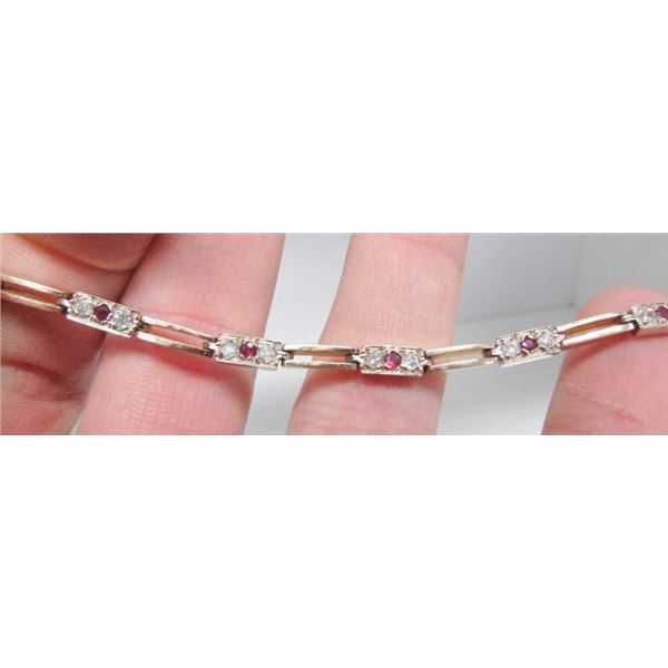 14 Kt Yellow Gold Ruby & Diamond Bar Bracelet - 7 1/2"