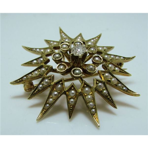 Stunning 14 Kt Yellow Gold Hand Assembled Pearl & Diamond Brooch / Pendant - Appraised