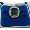 Image 1 : Stunning 10Kt White Gold Ring - Created Emerald Cut Emerald & Genuine Diamond Ring - Size 5 1/2