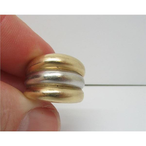 14 Kt Yellow & White Gold Wide Heavy Domed Band - Size 7
