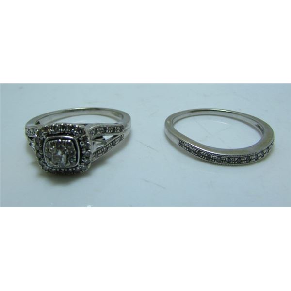 14 Kt White Gold & Diamond Ladies Engagement Set - Size 8