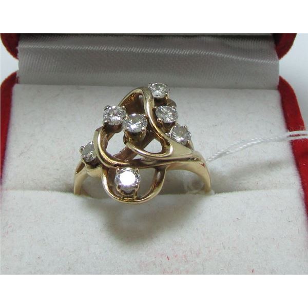 14 KT Yellow Gold & Diamond Ladies Free Form Ring - Size 9 3/4 - 1.09ctw - Appraised