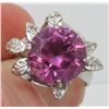 Image 1 : 10 Kt White Gold & Synthetic Pink Sapphrie Flower Ring - Size 6 1/2 - Appraised Value $630