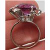 Image 2 : 10 Kt White Gold & Synthetic Pink Sapphrie Flower Ring - Size 6 1/2 - Appraised Value $630