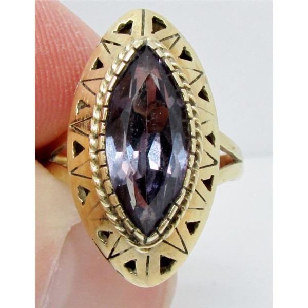 Vintage 14Kt Yellow Gold Marquise Shaped Amethyst Ring - Size 6