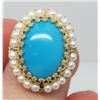 Image 1 : 14Kt Yellow Gold Turquoise & Pearl Ring - Intricate Design - Size 6 1/4