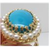 Image 5 : 14Kt Yellow Gold Turquoise & Pearl Ring - Intricate Design - Size 6 1/4