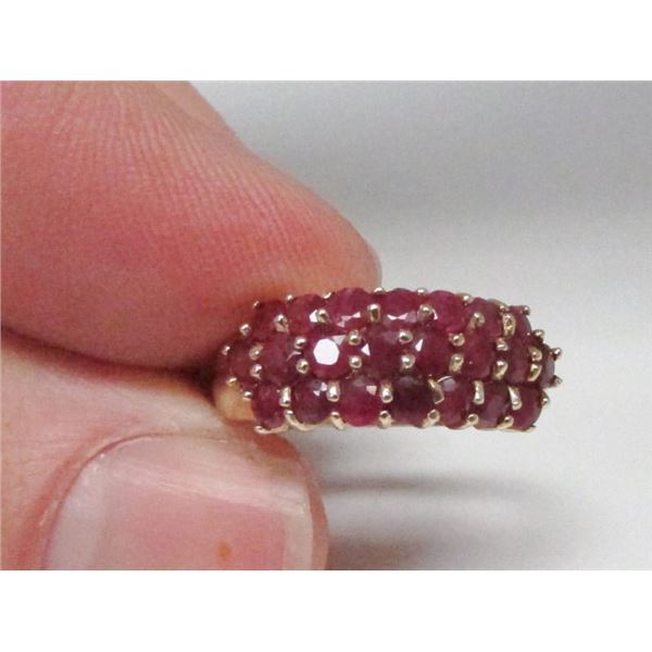 14 Kt Yellow Gold 3-Row Ruby Band - Size 6 1/2
