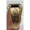 Image 2 : 10 Kt Yellow Gold & Onyx Mens Masonic Ring - Size 10
