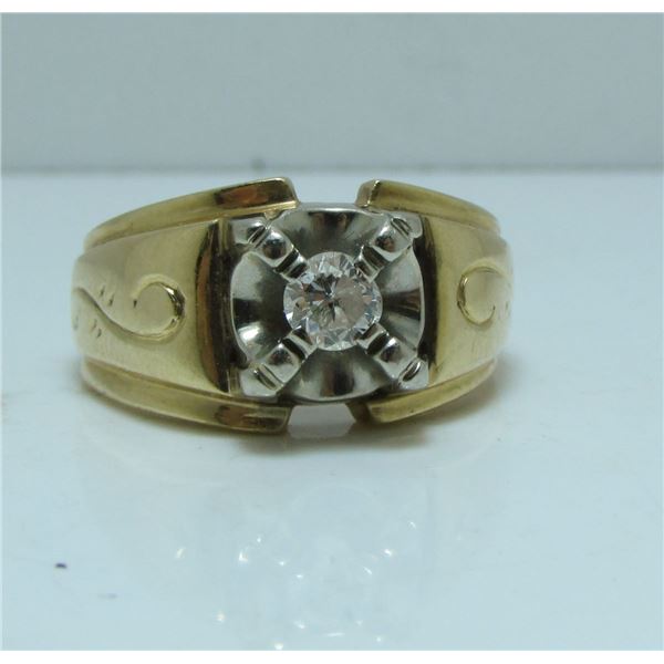10 Kt Yellow & White Gold Mens Solitaire Diamond Ring - Appraised