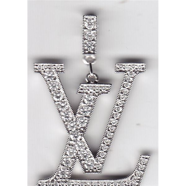 Custom 18Kt White Gold LV (Louis Vuitton) Diamond Pendant / Charm - 1.5ctw