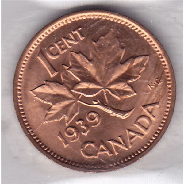 1939 Canada ICCS Graded Small Cent (Penny) - MS-65; Red