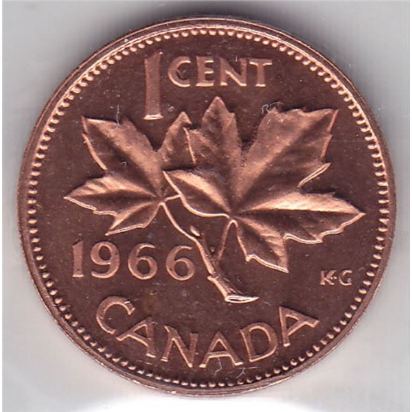 1966 Canada ICCS Graded Small Cent Penny Coin - PL-66; Red - Heavy Cameo