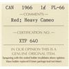 Image 3 : 1966 Canada ICCS Graded Small Cent Penny Coin - PL-66; Red - Heavy Cameo