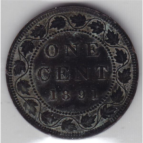 1891 Canada ICCS Graded Large Cent Coin - V F 20 - SL SD - OBV 2