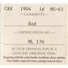 Image 3 : 1904 Canada ICCS Graded Large Cent Coin - MS-63 - Red