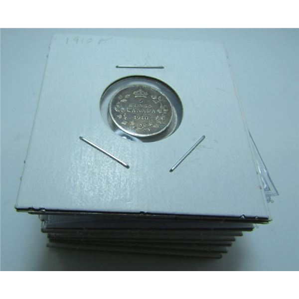 13 x Canadian Silver 5-Cent Coins (1880-1920)