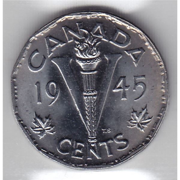 1945 Canada ICCS Graded Five Cent Nickel Coin - MS-65