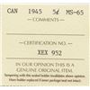 Image 3 : 1945 Canada ICCS Graded Five Cent Nickel Coin - MS-65