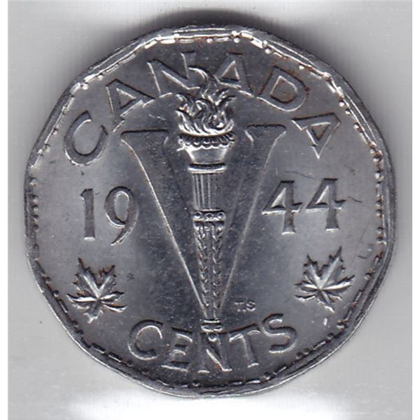 1944 Canada ICCS Graded Five Cent Nickel Coin - MS-65