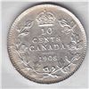 Image 1 : 1908 Canada ICCS Graded Silver Ten Cent Dime Coin - AU-50 - Cleaned