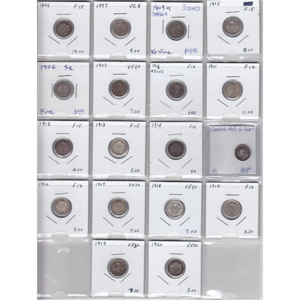 Canada Sterling Silver 5-Cent Coins (1893 - 1920) - Including A 1910 RDLVS