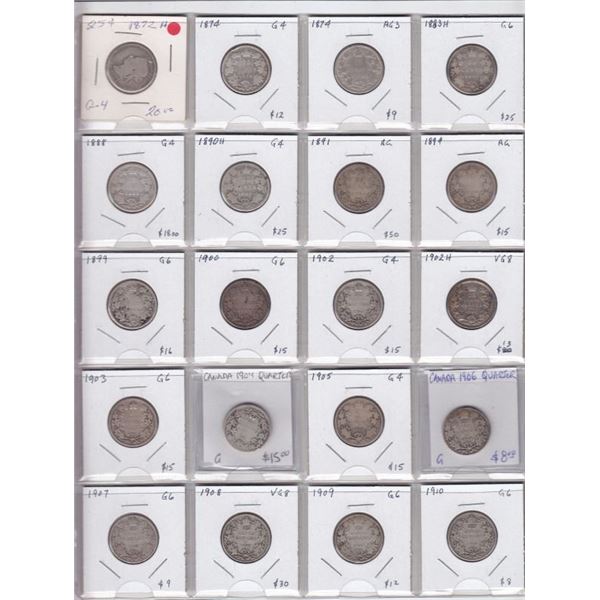 Estate Clearance - Canada Sterling Silver 25-Cent Quarter Coins - (1872-1910) - Including 1891 & 190