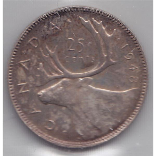 1948 Canada ICCS Graded Silver 25-Cent Quarter Coin - MS-63