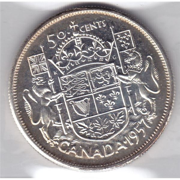 1957 Canada ICCS Graded Silver 50-Cent Half Dollar Coin - PL-66